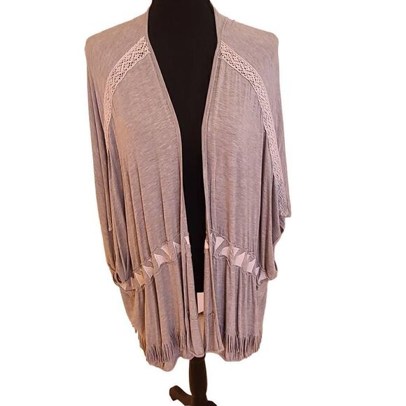 POL Womens Gray Fringed Soft Cardigan Top Size S - Picture 10 of 10
